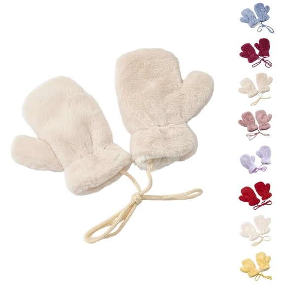 Bmisegm Kids Warm Gloves Korean Style Solid Color Children Mitten Glossy Plate Thickened Neck Hanging Cold Season Khaki