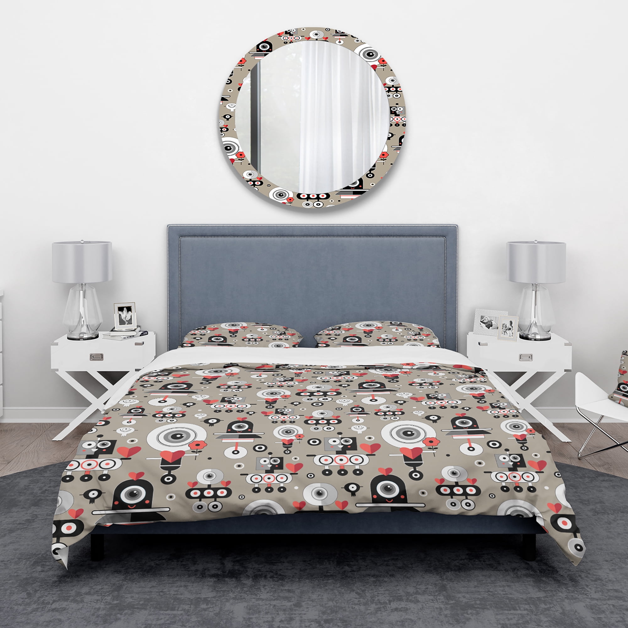 Designart 'Pattern Amusing Lovers Robots' Modern & Contemporary Duvet Cover Set