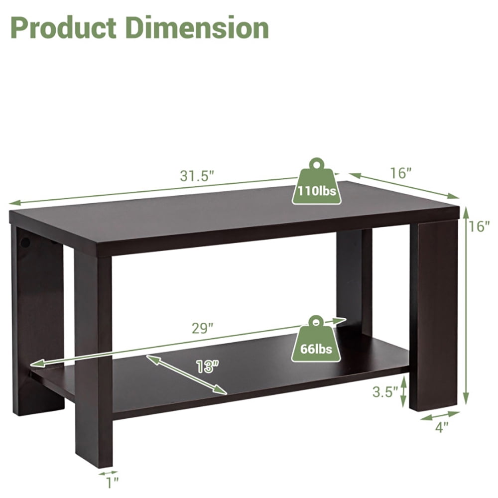 Finihen Coffee Table, Rectangular Cocktail Coffee Table with Storage Shelf, for Living Room, Office, Brown Finihen Coffee Table, Rectangular Cocktail Coffee Table with Storage Shelf, for Living Room, Office, Brown