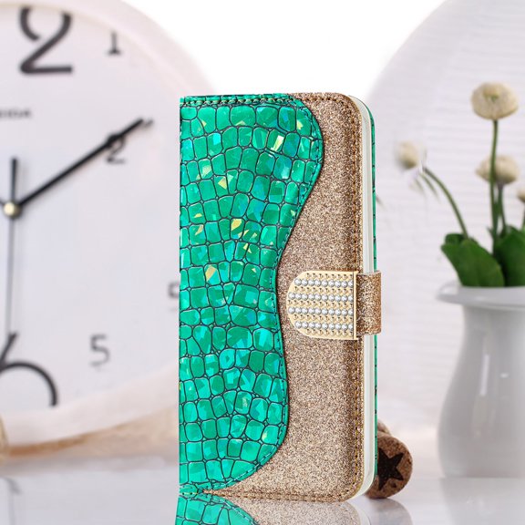For Samsung Galaxy A72 5G / 4G Laser Glitter Powder Matching Crocodile Texture Horizontal Flip & &