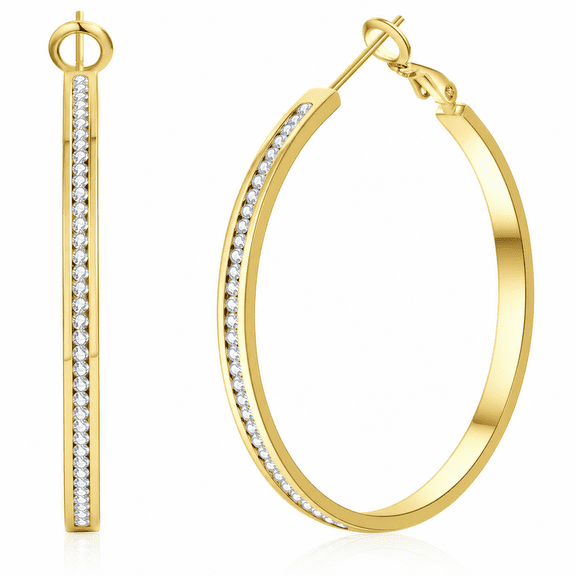 YOUNGYUE 14K Gold Plated Hoop Earrings for Women,Cubic Zirconia Sparkly Thin Large Gold Hoops