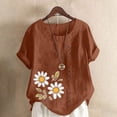 thumbnail image 2 of Cmfcve Women's Graphic Tops Short Sleeve Round Neck Cotton Linen Tee Shirt Breathable Henley Button Blouse, 2 of 5