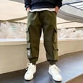 thumbnail image 4 of Spazoro Boys Cargo Pants, Elastic Waist Solid Color Multi-Pockets Baggy Casual Jogger for Boys Green Size 5 T, 4 of 6