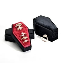 TAIMY Gothic Coffin-Shaped Ring Box, 6 Slots Velvet Jewelry Display Case, Gift for Girls and Women (Black and red)