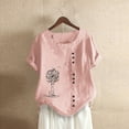 thumbnail image 1 of ICHUANYI Clearance Women Casual Plus Size Printed Short Sleeve Button Tunic T-shirt Blouse Tops(Pink, M) ICHUANYI WER2023081505074, 1 of 5