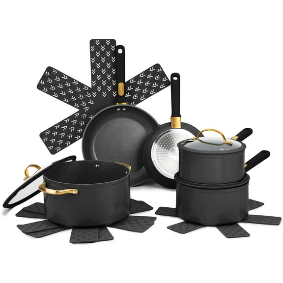Thyme & Table 12-Piece Non-Stick Granite Cookware Set, Pots and Pans Set - Gunmetal