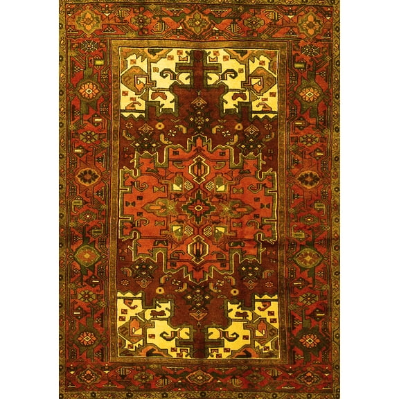 Ahgly Company Machine Washable Indoor Rectangle Persian Yellow Traditional Area Rugs, 5' x 7'