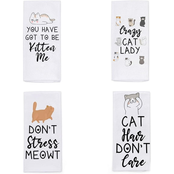Microfiber Dish Towels Funny Cat Puns Funny Kitchen Towel Set of 4 - Best Housewarming Gifts for New Home, Tea Towels for Kitchen Funny, Cat Lady Kitchen Gifts, CatThemed Dish Towels with Sayings