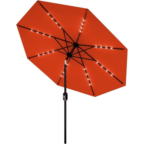 Patio Umbrella with Solar Lights, Outdoor Table Umbrella with 8 Durable Ribs, Tilt & Crank Mechanism, Waterproof & UV Protection for Garden, Backyard, Poolside (Orange, 10 FT)