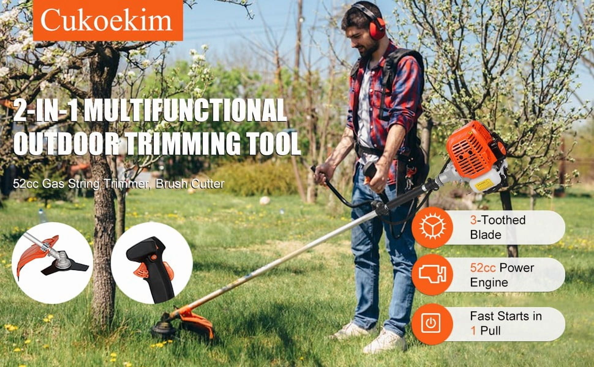Seipouy Gas String Trimmer,Gas Powered Lawn Mower, Weed Trimmer 52cc 2-Stroke Brush Cutter 2 in 1 Cordless Hedge Trimmer Straight Shaft Multi Yard Care Tools,Rubber Handle & Shoulder Strap Included