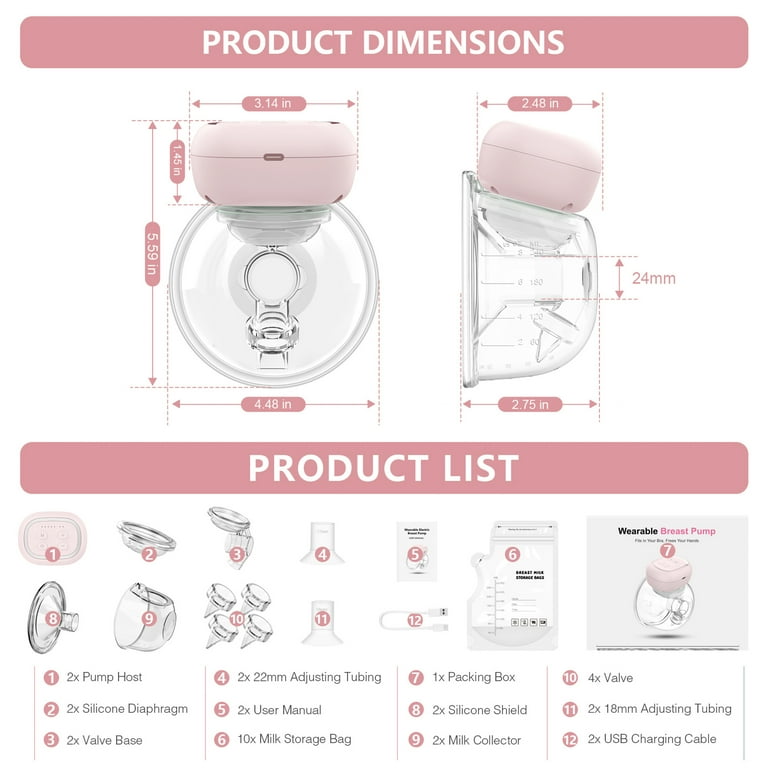 Breast Pump Hands Free, Wearable Breastfeeding Pump Portable Wireless 3 Modes 10 Levels, 2 Pack