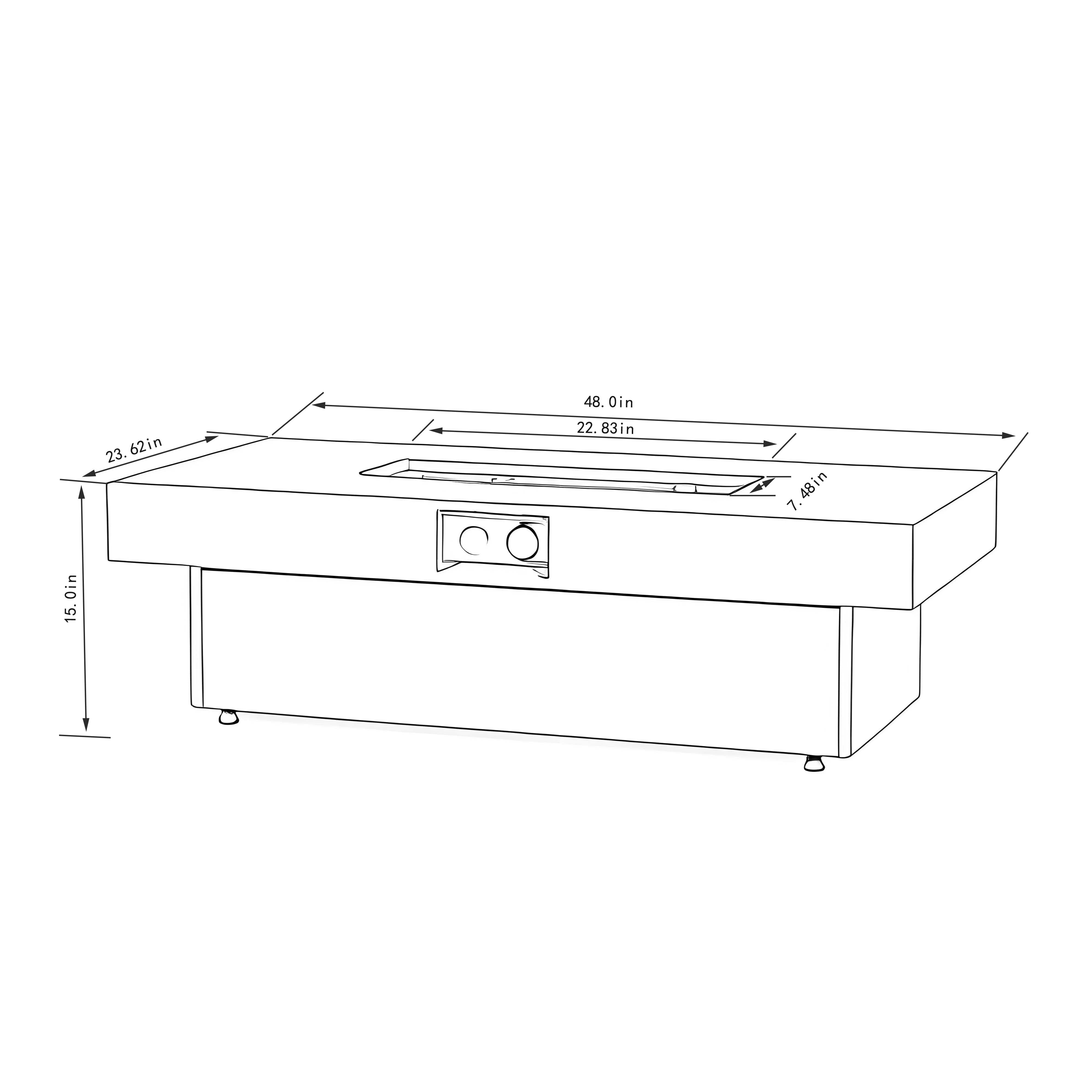 48" Outdoor Propane Fire Pit Table, 50,000 BTU Rectangle Fire Pit with Adjustable Height & Removable Lid, Patio Heater with Glass Stones for Deck, Garden, Backyard