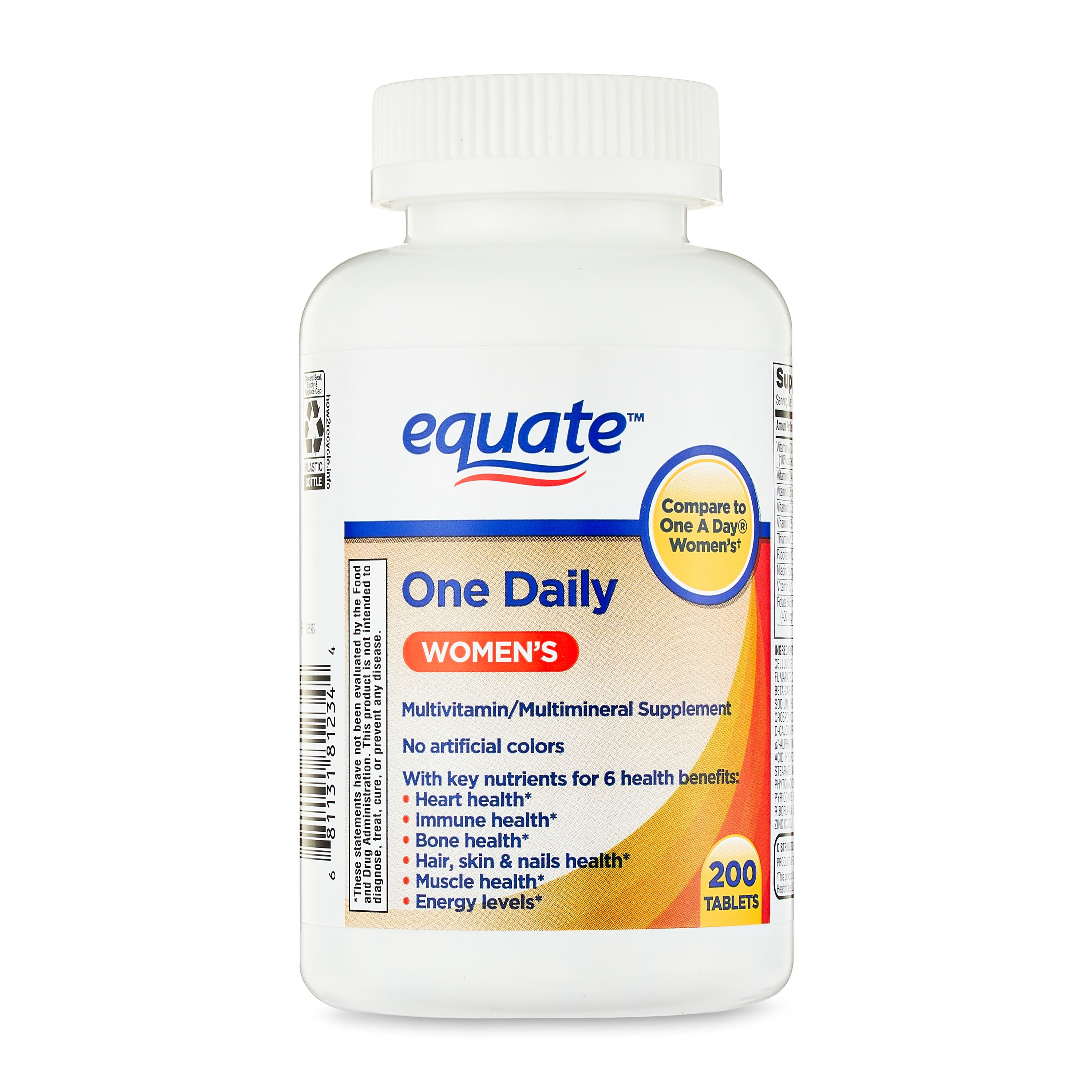 Equate One Daily Women's Tablets Multivitamin/Multimineral Supplement, 200 Count