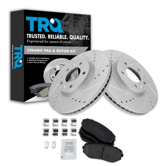 TRQ Front Performance Brake Pad & Rotor Kit Brake Pads Brake Rotors Set Ceramic Premium G-Coated Fits Select 2007-2012 Mazda CX-7