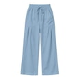 thumbnail image 7 of Vynhevius Women Wide Leg Pants Solid Drawstring Waist Dual Pockets Pleated Casual Loose Trousers, 7 of 7