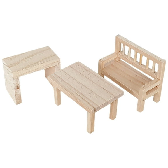 RENACLIPY 3-Piece Beige Wood Dollhouse Living Room Furniture Set for Miniature Leisure Scene Decoration