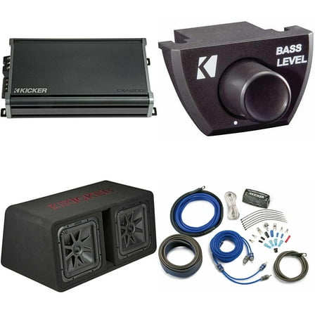 Kicker 45DL7R122 Dual 12" L7R 2-Ohm Loaded Vented Enclosure - w/ CXA1200.1 Amp, Wiring Kit & Bass Knob Bundle