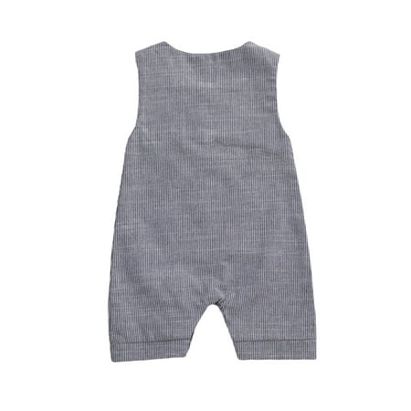 

0-18M Newborn Baby Boy Romper One-pieces Buttons Striped Jumpsuit Cotton Linen Playsuit Sleeveless Clothes Outfits