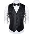 thumbnail image 2 of Chaleco de traje de Cachemira liso negro para hombre con corbata, pajarita, pañuelo, gemelos, chaleco Formal para esmoquin de boda y graduación, 2 of 5