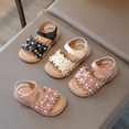thumbnail image 4 of XIMIN Girls Open-Toe Sandals with Flower Pearl Applique Adjustable Ankle Strap Non-Slip Flat Sole Cute Casual Summer Beach Sandals (Black, 3-3.5 Years), 4 of 7