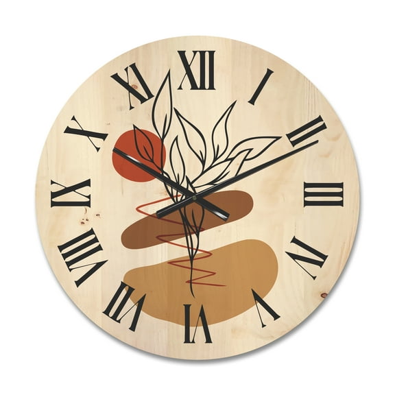 Designart 'Abstract Flowers Plants With Elementary Shapes II' Modern Wood Wall Clock