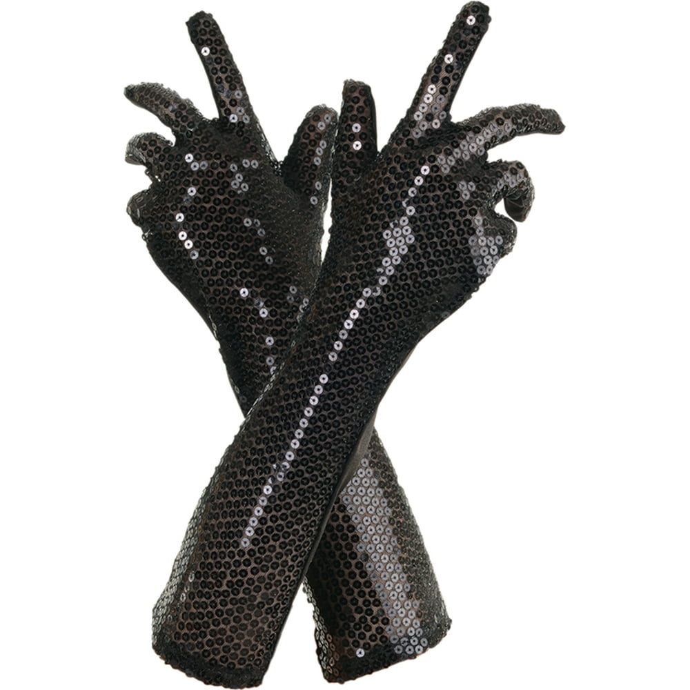 Women's Black Sequin Gloves Costume Accessory