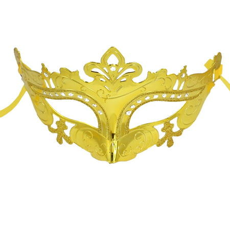 Unique Bargains Self Tie Gold Silver Two Tone Carnival Party Costume Crown Mask for