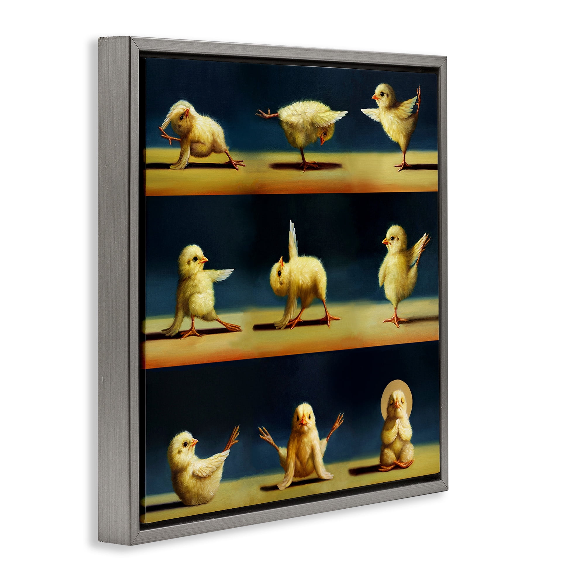 Stupell Industries Yoga Chicks Stretching Meditation Animals & Insects Painting Gray Floater Framed Canvas Art Print Wall Art, 18 x 18