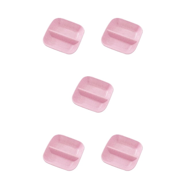 bedienty Square Divided Seasoning Dishes Table Sauce Container Kitchen Cutlery Snack Plate for sushi Dumpling pink 5Set