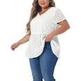 thumbnail image 4 of Agnes Orinda Women's Plus Top Contrast Panel V Neck Elastic Back Short Sleeve Blouses 3X White, 4 of 6