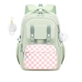 thumbnail image 2 of Aesthetic Plaid Pattern School Backpack for Teenagers with Plush Charm Lightweight Multi-Pocket Daypack for High School College and Daily Commuting Green, 2 of 3