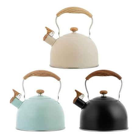 

MEGAWHEELS Stainless Steel Whistling Tea Kettle-Stainless Steel Teapot Tea Kettle with Wooden Pattern Handle for Making Coffee Milk etc 2.5 Liter