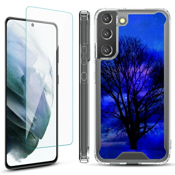 Shockproof Bumper Phone Case for Samsung Galaxy S22  / S22 Plus 5G, with Tempered Glass Screen Protector, by OneToughShield ® - Night Tree