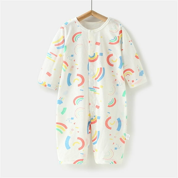 lulshou Summer Outfits Baby Romper Summer Thin Baby Print Jumpsuit Conditioned Clothes Baby Pajamas Newborn Clothes Long Sleeved Long Crawling Clothes Bodysuit on Clearance