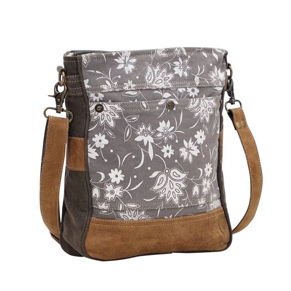 Myra Bags Womens Blossom Print Upcycled Canvas Leather Shoulder Bag