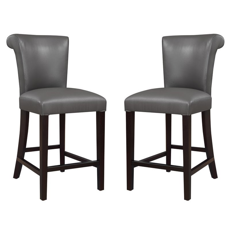 Carrillo Gray 24 Bar Stool With Faux, Grey Leather Bar Stools With Backs