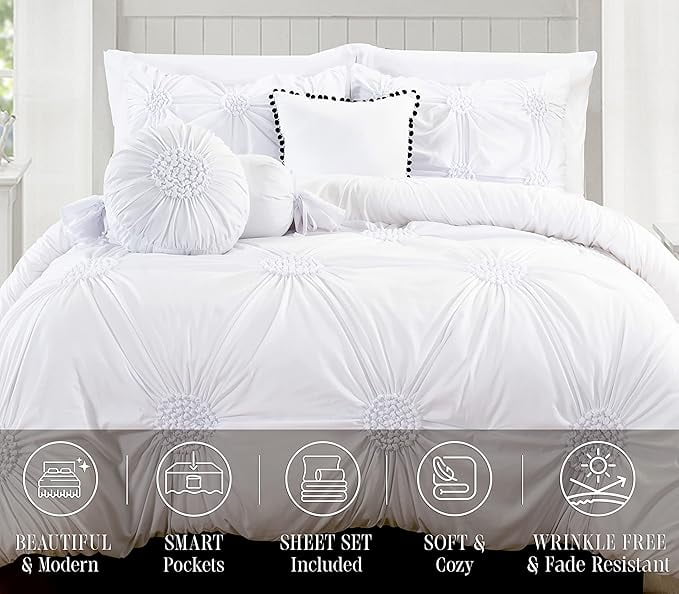 Elegant Comfort Ultra Soft 10-Piece Sunflower Bedding-in-a-Bag, Comforter Set Featuring Decorative Pillows and Fitted Sheet with Storage Pockets, Sunflower Comforter, Full/Queen, Carnation Pink