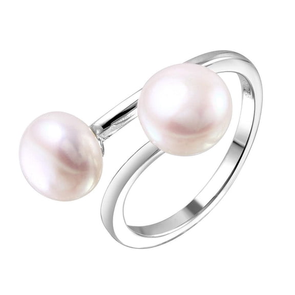Rhodium Plated Sterling Silver 925 Open Double Simulated Pearl Ring Jewelry Female Male Size 9