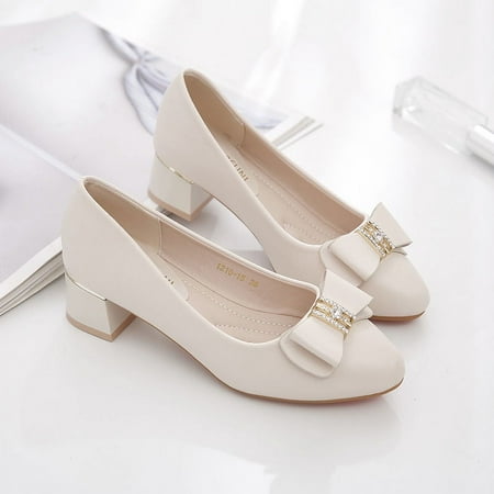 Single-layer shoes womens spring bean shoes womens thick heel high heels autumn ladies soft leather mid-heel soft sole FY8