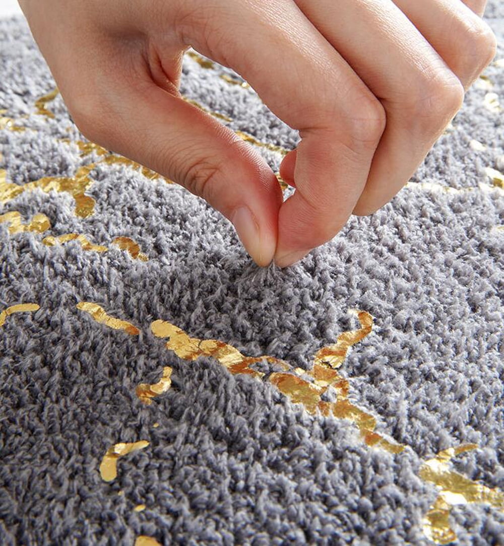 Soft Bathroom Rugs 20"x32" Gray Gold Marble Pattern Bath Mat Absorbent Non-Slip Backing Doormat