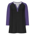 thumbnail image 4 of Cowsor Girl's Casual 3/4 Sleeve T Shirts Button V Neck Tunic Blouses Color Block Basic Tee Tops Loose Fit Summer Shirt, 4 of 6