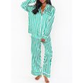 thumbnail image 6 of Womens Pajama Set Striped Long Sleeve Button Down Shirt with Pants Sleepwear Pjs Lounge Sets, 6 of 10