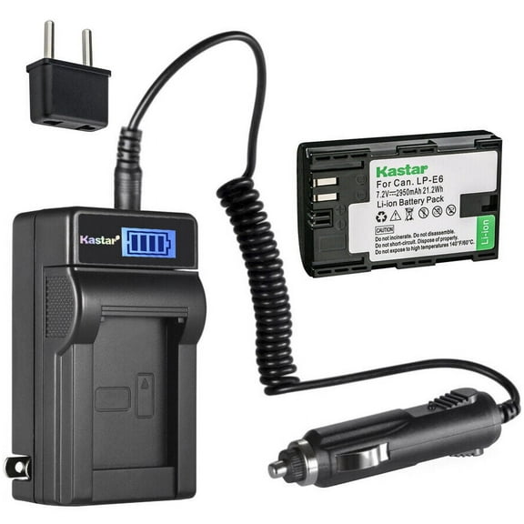 Kastar 1-Pack LP-E6 Battery and LCD AC Charger Compatible with Canon LPE6, LP-E6N, LP-E6N Pro Battery, Canon EOS 5D,EOS 60D, EOS 90D, EOS R, EOS Ra, EOS R5, EOS R6 Cameras, IKAN On-Camera HDMI Monitor