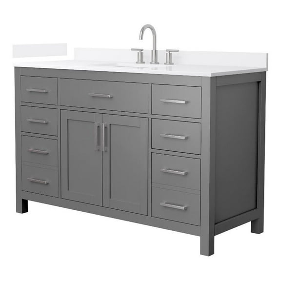 Beckett 54" Dark Gray Single Vanity & White Quartz Top (3-Hole) & Nickel Trim