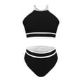 thumbnail image 5 of WIZUTIZ Women's Tankini Swimsuits Push Up Slim Camisoles High Waist Tank Top with Bottom Ribbed Off-the-Shoulder Color Block Swimwears Sleeveless Round Neck Bathing Suit One Piece Outdoor Black, 5 of 6