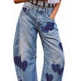 thumbnail image 3 of Women'S Casual Loose Wide Leg Mid-Rise Straight Jeans Y2k Boyfriend Style Jeans Denim Cropped Pants Blue Love S, 3 of 7