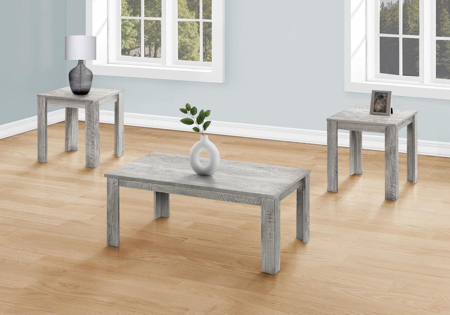 Monarch Specialties Ensemble De Table, Ensemble 3pcs, Café, Bout, Côté, Accent, Salon, Stratifié, Gris, Transitionnel