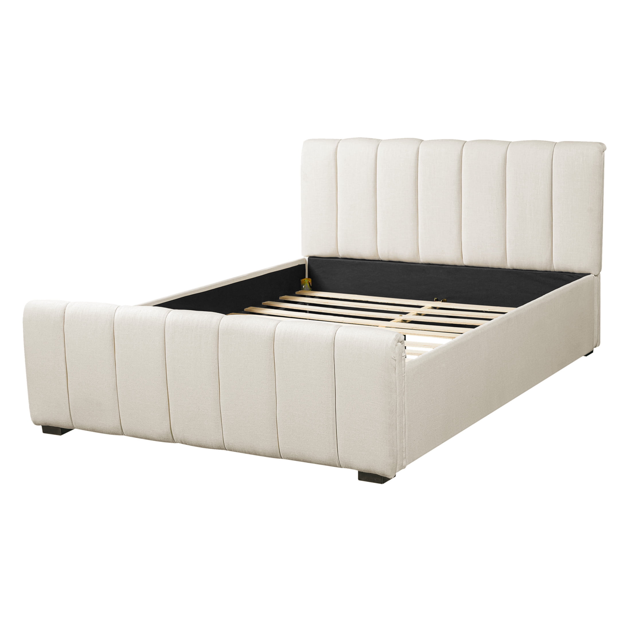 Christopher Knight Home Queen Size Upholstered Bed Frame with Linen Fabric Thick Headboard, Beige