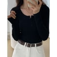thumbnail image 6 of Arvbitana Women's Long Sleeve T-shirt Solid Color Button Closure Pullovers Slim Fit Crew Neck Going Out Tops for Daily Street, 6 of 6