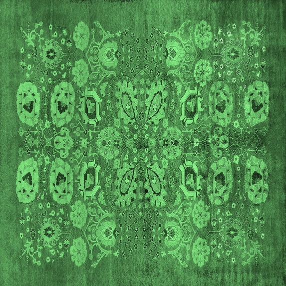 Ahgly Company Indoor Square Oriental Emerald Green Industrial Area Rugs, 8' Square